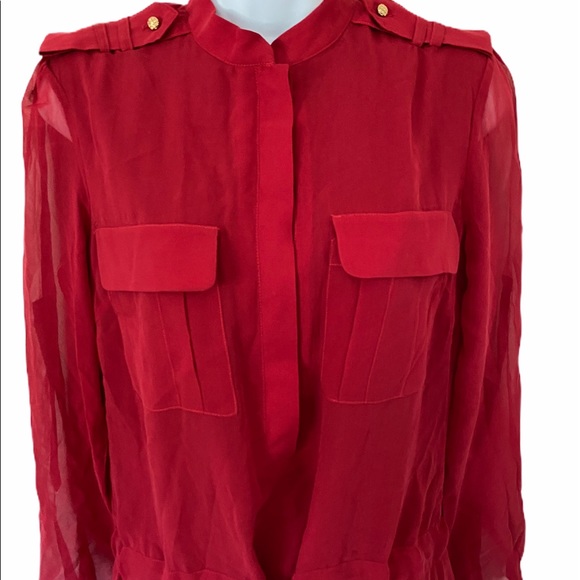 Juliette Longuet Red Silk Tie Front Shirt Dress 4 - Picture 3 of 5
